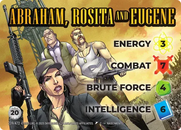 Abraham, Rosita and Eugene OverPower Skybound character card, art by Nascimento