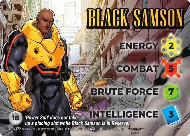 Black Samson OverPower Skybound character card, art by Thomasi