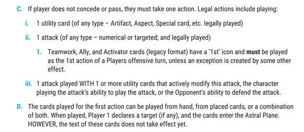 Battle mechanic excerpt: legal actions C and D