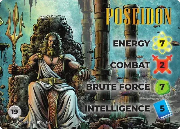 Poseidon OverPower Edgar Rice Burroughs character card, art by Baal
