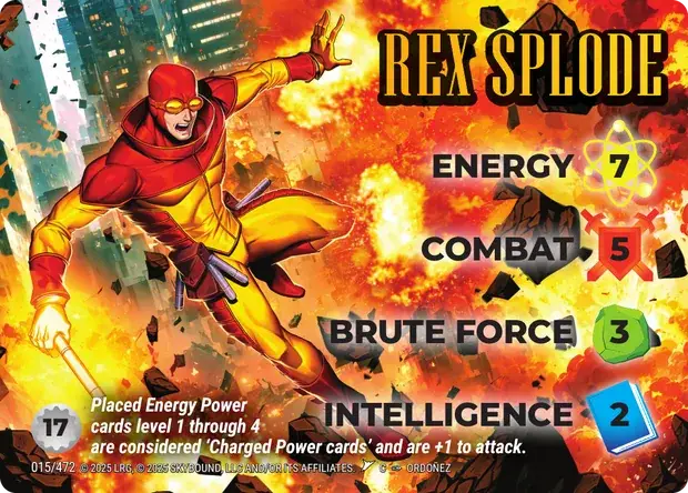 Rex Splode OverPower Skybound character card, art by Ordoñez