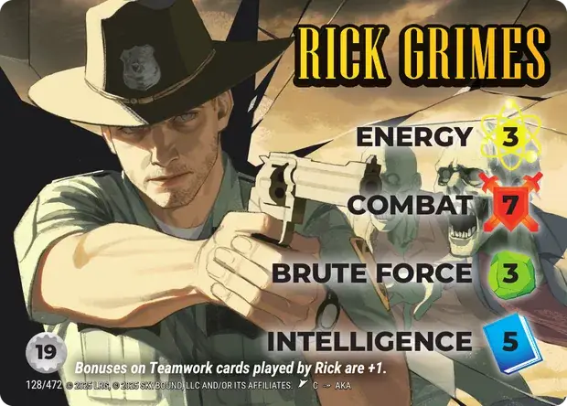 Rick Grimes OverPower Skybound character card, art by Aka
