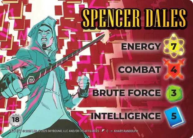 Spencer Dales OverPower Skybound character card, art by Khary Randolph