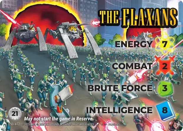 The Flaxans OverPower Skybound character card, art by Parsons
