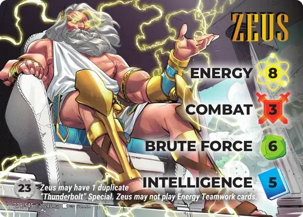 Zeus OverPower Edgar Rice Burroughs character card, art by Guara