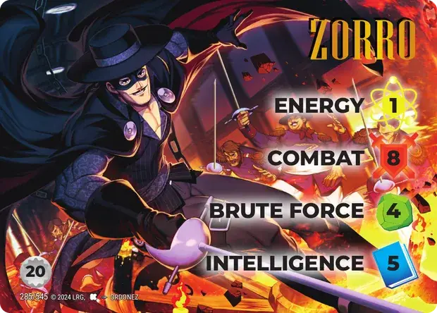 Zorro OverPower Edgar Rice Burroughs character card, art by Ordoñez